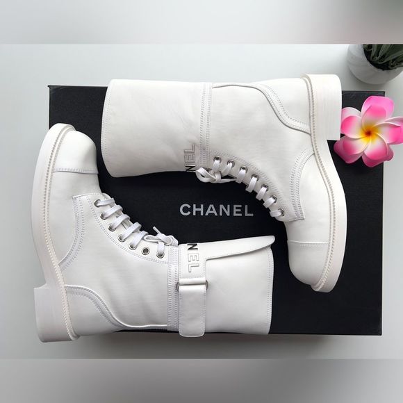 CHANEL Paradise Lace Up Buckle Boots Sz. 37 - Picture 5 of 15